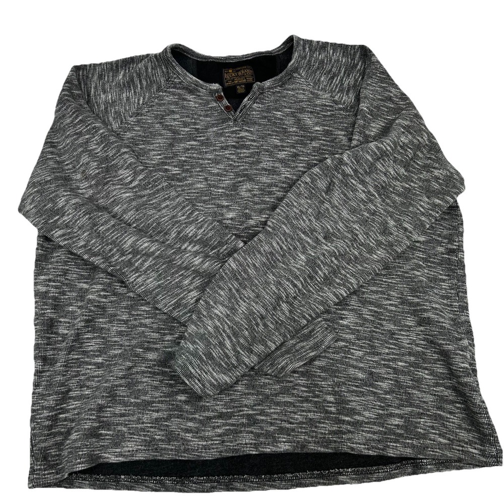 Lucky Brand Men's‎ Henley Shirt XL Gray Black Marled Long Sleeve Casual Knit Top